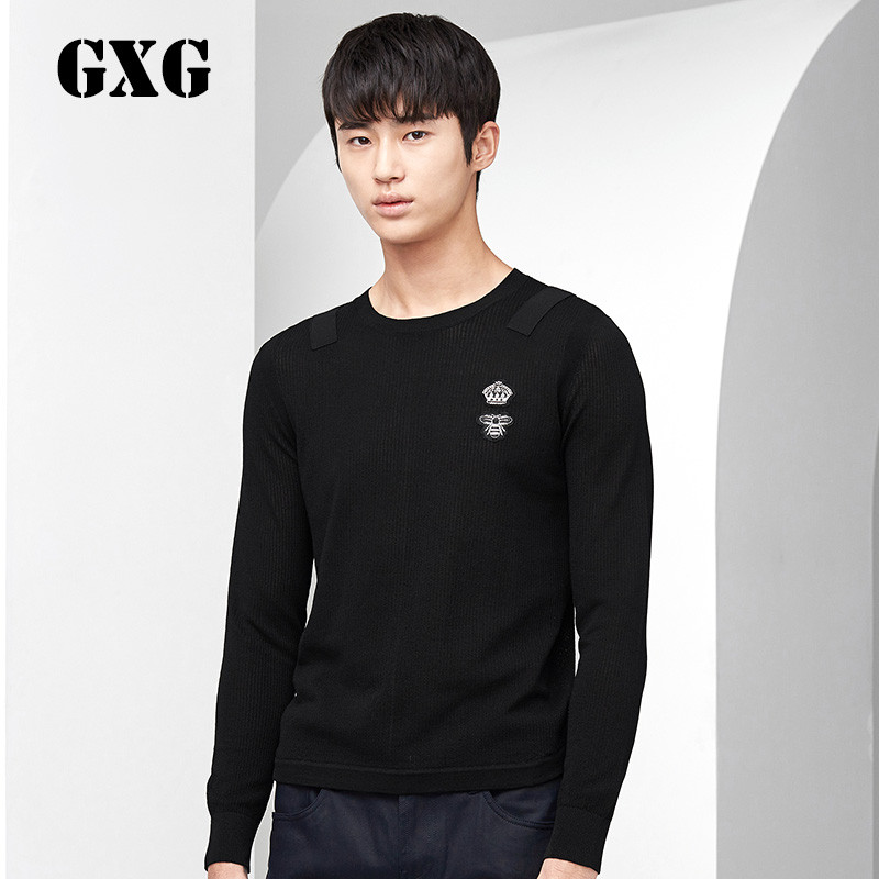 GXG毛衫男装春季时尚都市时尚修身黑色圆领针织衫_1 默认颜色 185/XXL