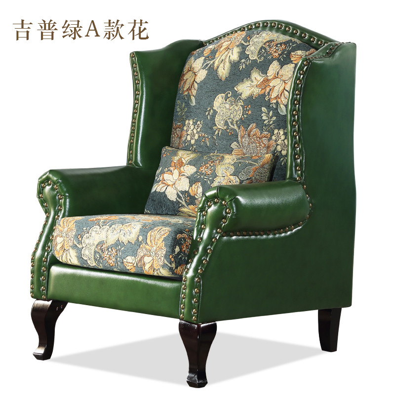 美式乡村复古油蜡真皮布可拆洗老虎椅欧式北欧单人小沙发椅_5 吉普绿A款