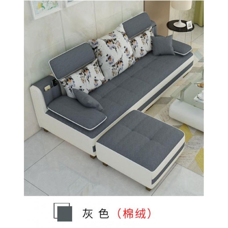 新款布艺沙发小户型简约现代客厅家具整装三人位布沙发可拆洗组合_7 灰色棉绒