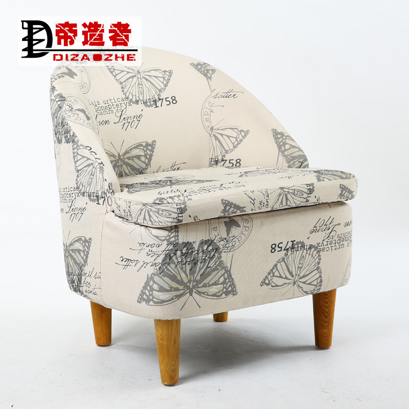 单人小沙发阳台布艺田园沙发个性艺术休闲创意可拆洗沙发_6 复古蝴蝶