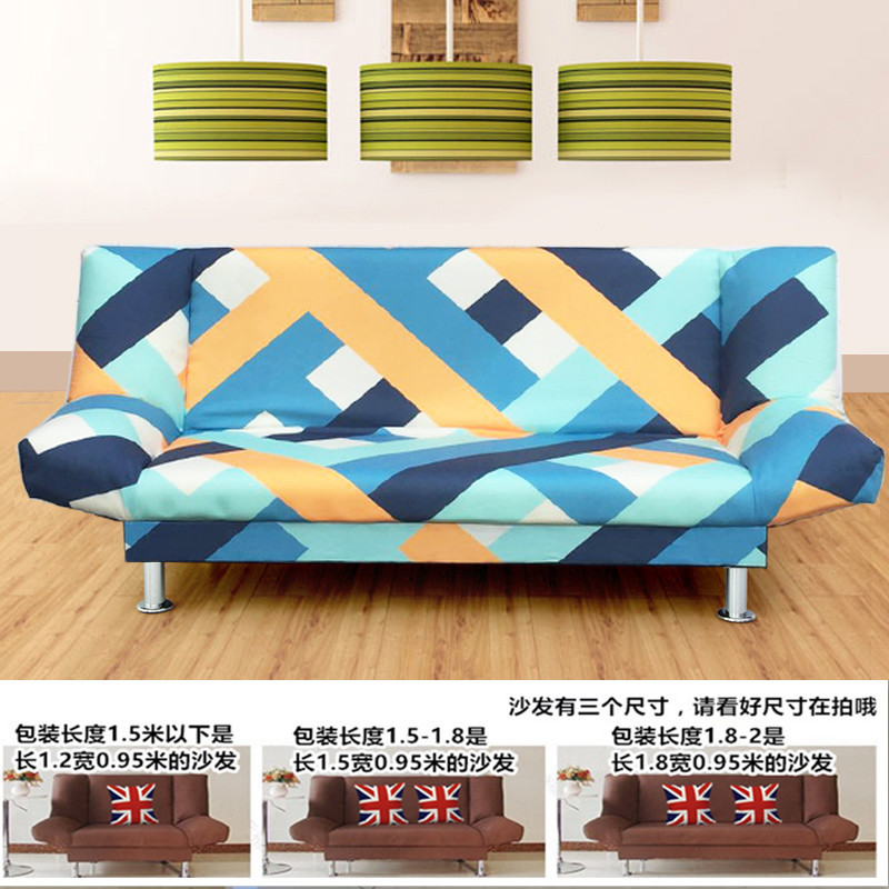简易现代小户型三人布艺沙发客厅卧室出租房单人双人折叠沙发床_6 橘蓝色条纹