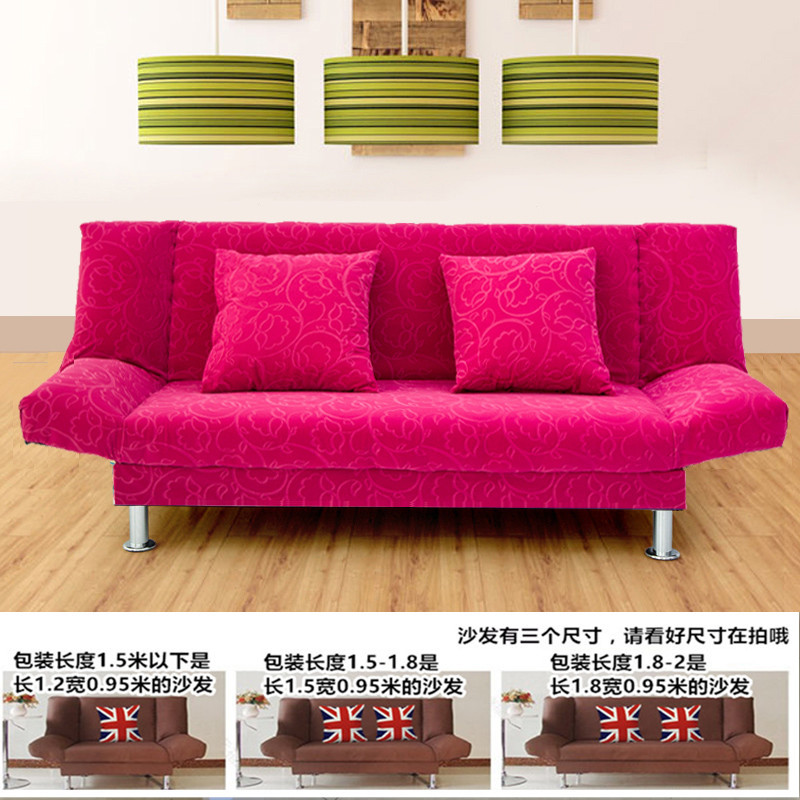 简易现代小户型三人布艺沙发客厅卧室出租房单人双人折叠沙发床_6 玫红的印花