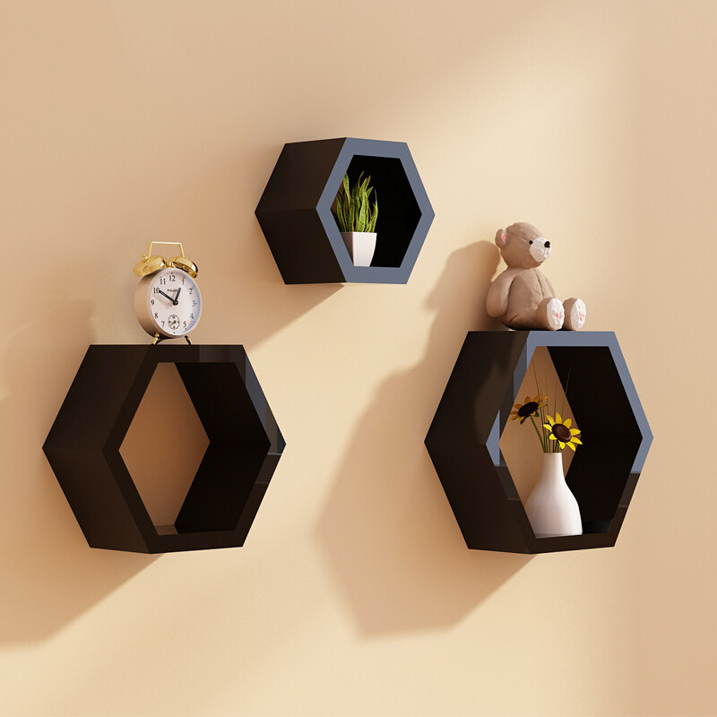 墙上置物架客厅电视背景墙面装饰架隔板壁挂影视墙柜创意格子搁板_12 黑色