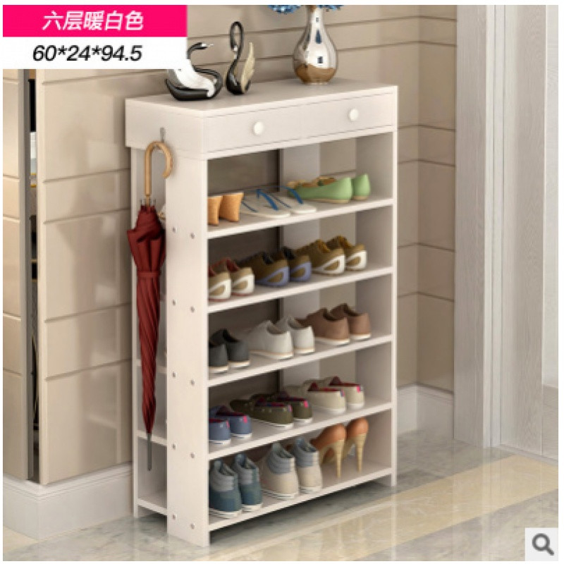 淮木新款双抽屉鞋架耐用鞋架经济型家用靠墙后木质鞋架包邮鞋架 6层60CM暖白