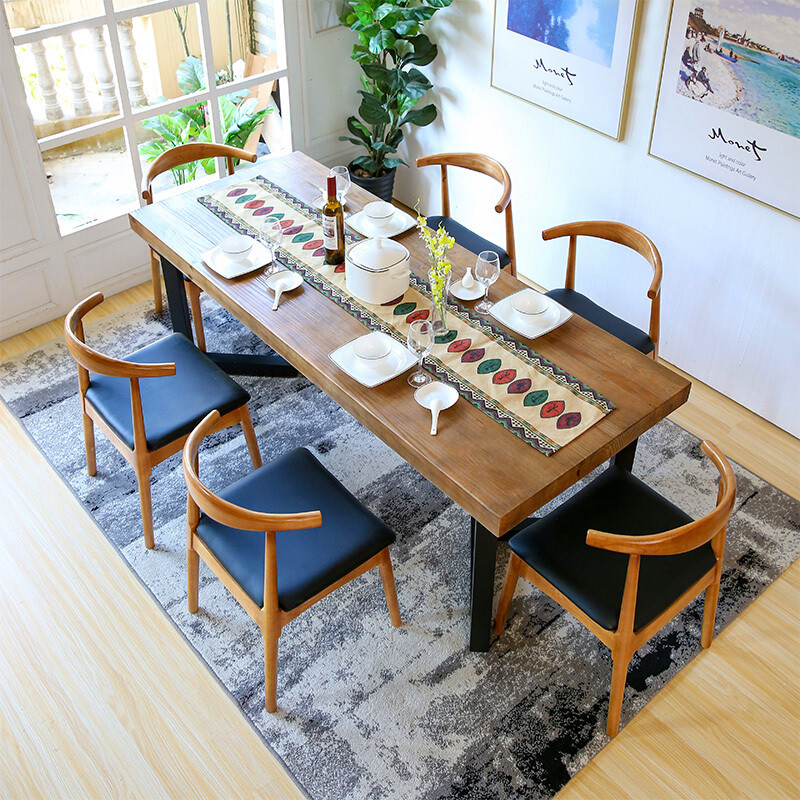 淮木主题餐桌实木咖啡厅餐饮店桌椅组合现代简约小户型长条餐桌吃饭桌 240*100*75木板5cm