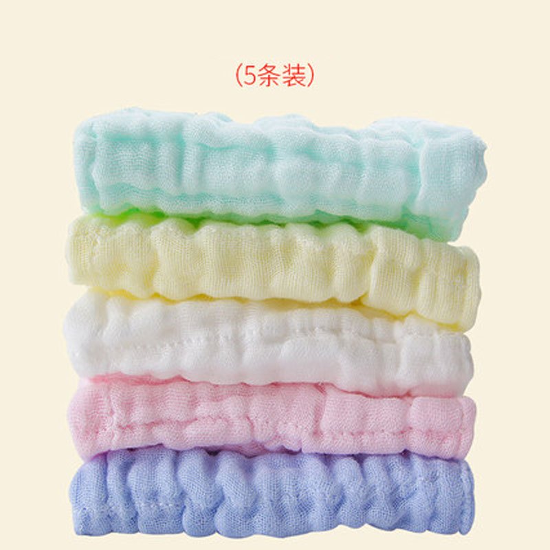 婴幼儿简约小清新口水巾新生儿宝宝毛巾小方巾手帕儿童洗澡洗脸巾通用宝宝面巾 【5条装】绿黄白粉蓝