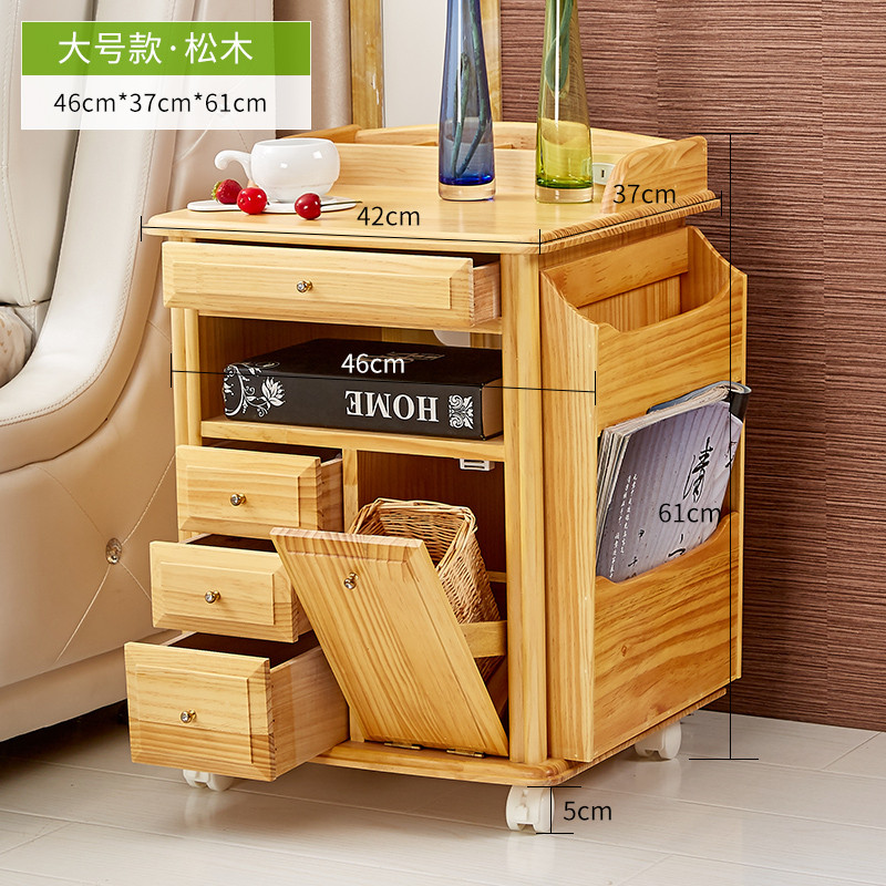 实木床头柜松木现代简约多功能可移动收纳柜创意储物柜卧室床边柜_7 松木款-原木色