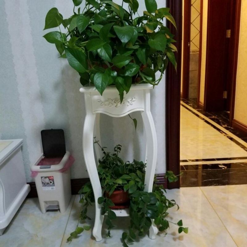 欧式客厅多层落地花盆架现代简约室内阳台仿实木白色绿萝花架花几_1_5 73公分白色描银