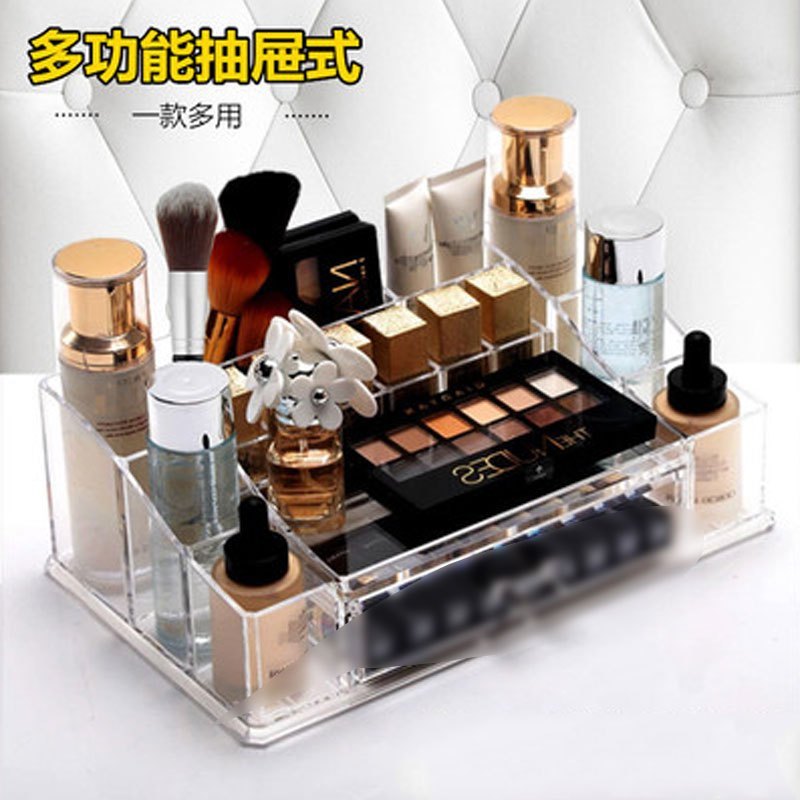 纯色创意时尚口红收纳盒化妆品透明收纳盒亚克力护肤品唇膏唇彩收纳架现代简约塑料家用生活日用收_5 【抽屉式女神款】