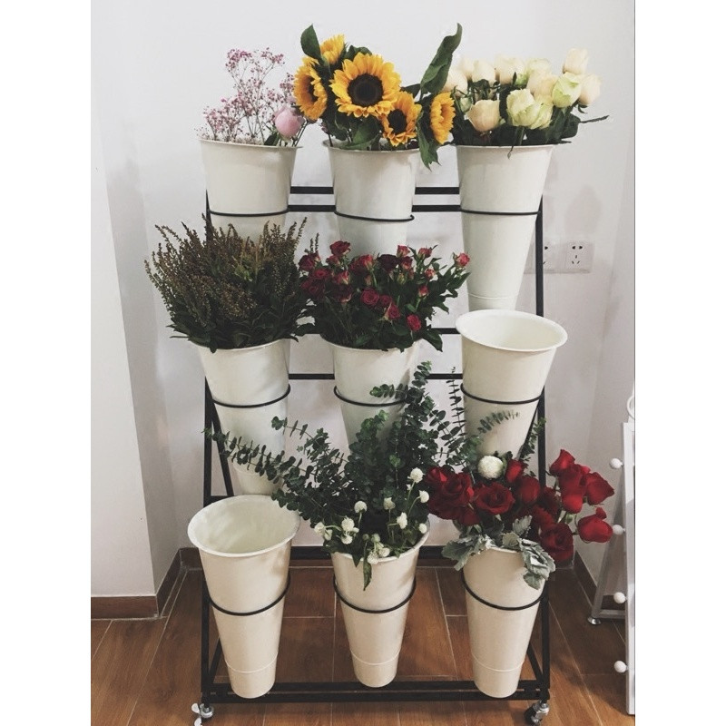 大号塑料桶花架花桶架鲜花桶花器鲜花架花店花架婚庆用品_7 一层4个3层（白色）