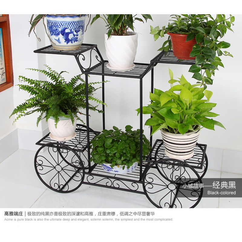 欧式铁艺多层阶梯花架客厅卧室阳台落地花几架多肉绿萝吊兰花架子_6 黑色