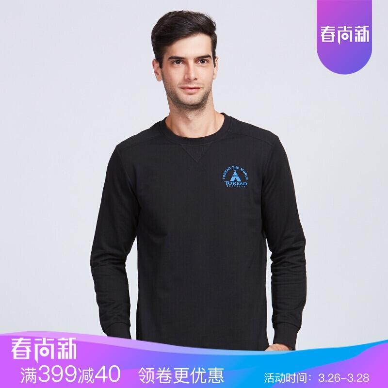 TOREAD/探路者户外17男女情侣春季舒适印花套头卫衣长袖T恤TAUF91786/TAUF92787_4 TAUF91786-G01X黑色男 S