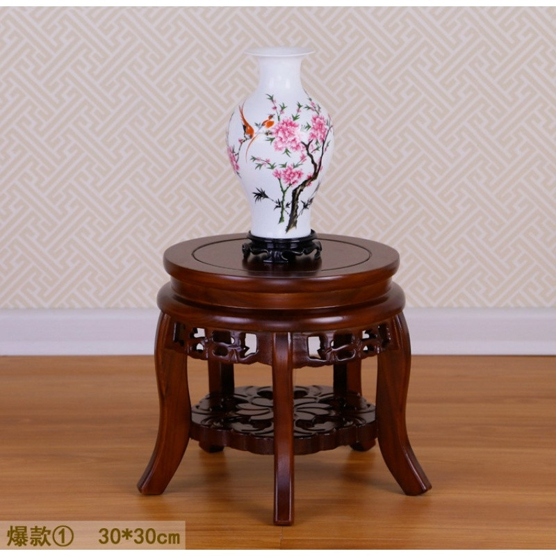 中式实木花架地面阳台客厅鱼缸绿萝吊兰花盆景木质小架子欧式仿古_6 爆款①高30厘米【精品】