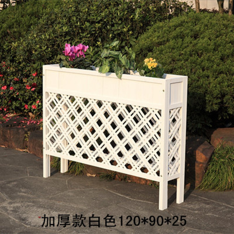 户外防腐木花架实木花箱碳化网格隔断花槽咖啡厅餐厅木栅栏花盆架_7 加厚款白色长120宽25高90
