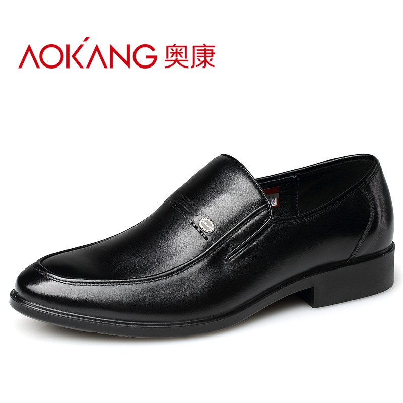 奥康(AOKANG)男鞋正装皮鞋男士低帮套脚单鞋子爸爸鞋商务休闲鞋 黑色 42码
