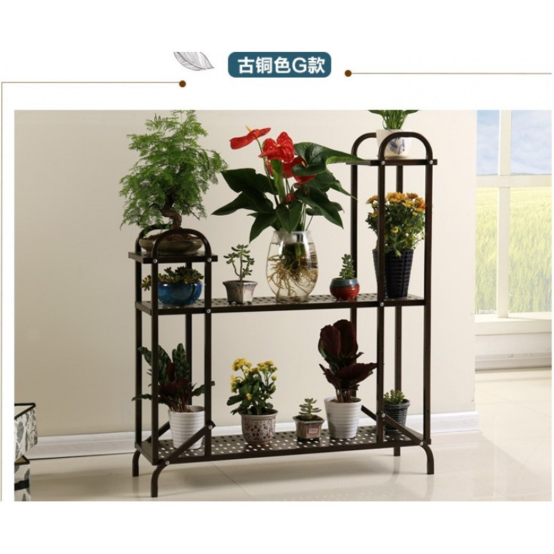 欧式花架铁艺多层花架阳台客厅室内盆景花架绿萝吊兰花架多层花架_9 古铜色G款