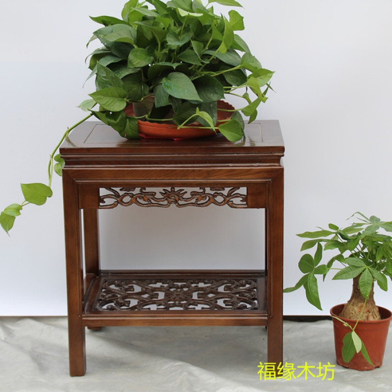 实木花架中式奇石桌榆木盆景鱼缸架子客厅整装边桌简约木质置物架_10 长80宽30高53防红木色
