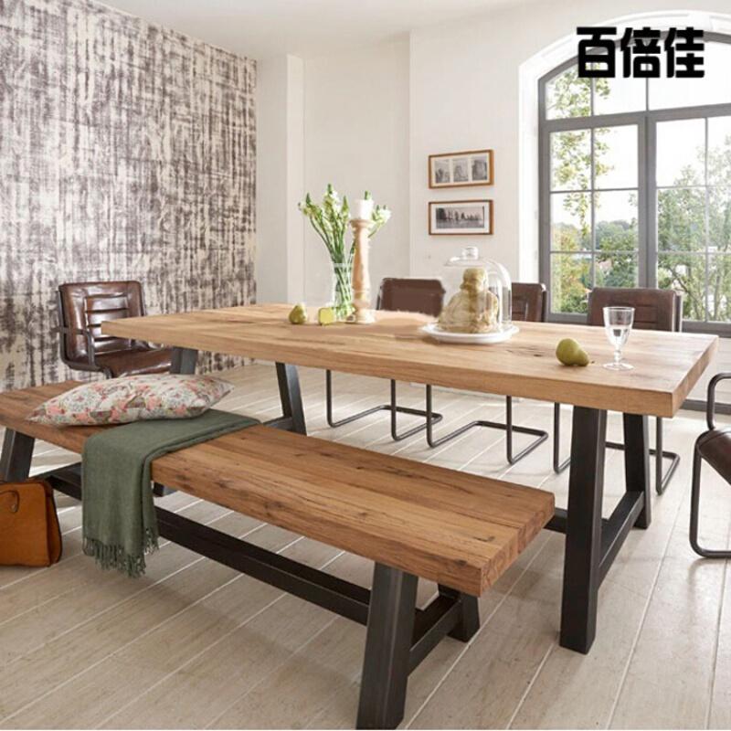 简韵新款工业餐桌泡茶桌复古铁艺茶几长桌餐饮家具工作台定制客厅饭桌_8 桌140*60*75木板5cm