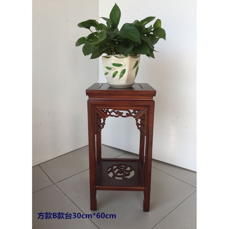 花架实木中式客厅吊兰榆木仿古多层绿萝盆景方形室内红木欧式木质_7 方款B台面30cm*60cm高（精品促销）