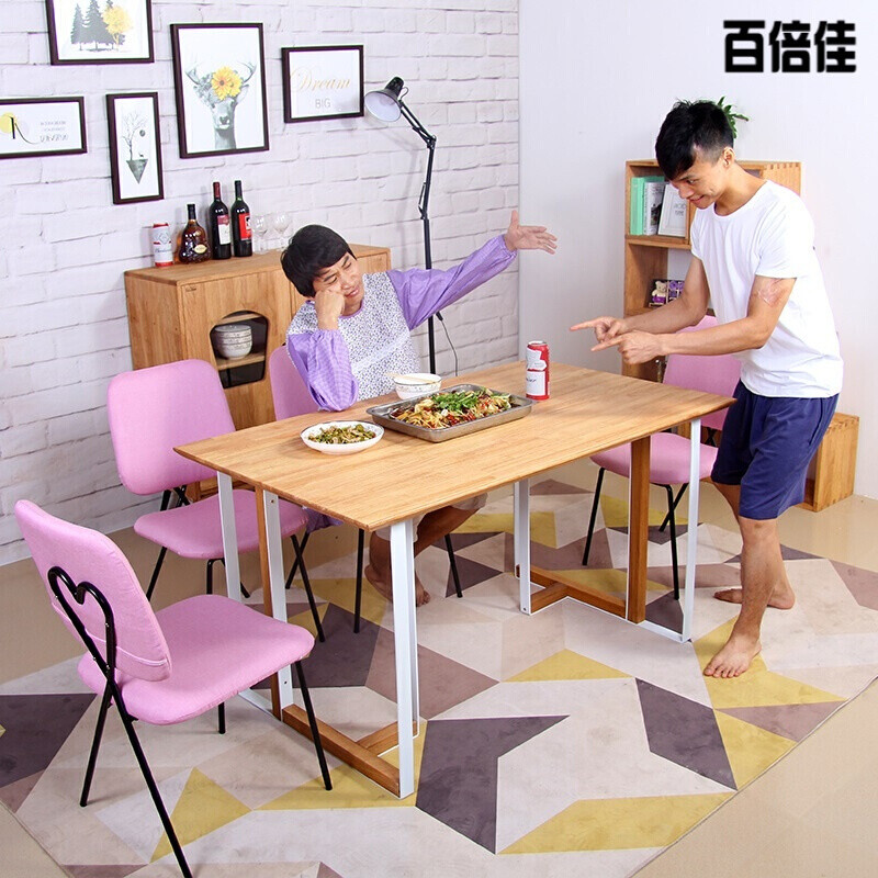 新款创意北欧餐桌椅组合现代简约长方形实木饭桌工业风loft铁艺桌子家具 1.2米(原木+时尚珍珠白)