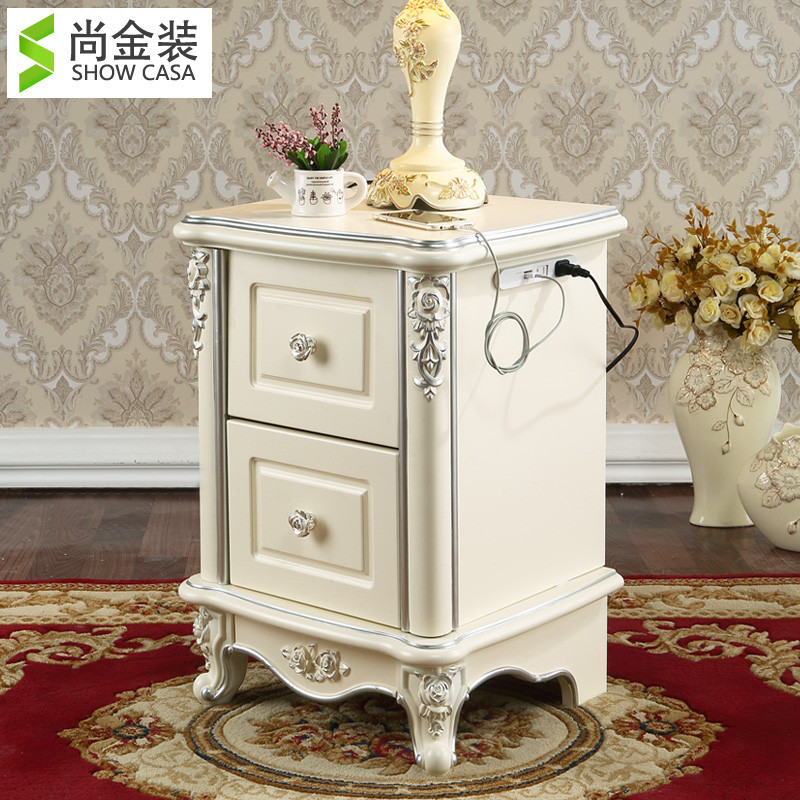 尚金装欧式迷你窄床头柜小户型卧室智能USB插头床边柜灯柜30/40cm_7 35描银-右USB
