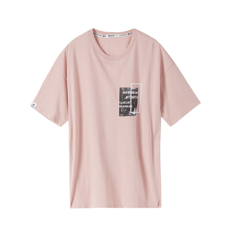 美特斯邦威短袖T恤夏装男装潮流简约印花726285 180/100A/XL 莲花粉70