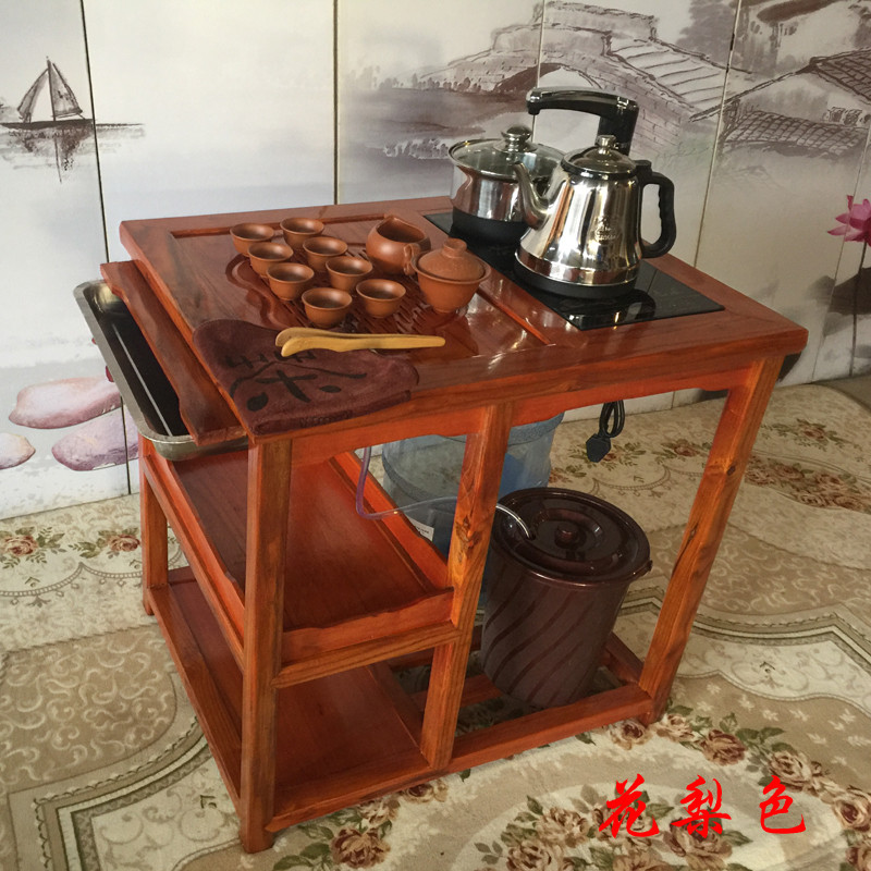 实木小茶桌椅组合移动泡茶车仿古中式茶道桌功夫茶几茶艺阳台桌椅_23 花梨色（买一送22）