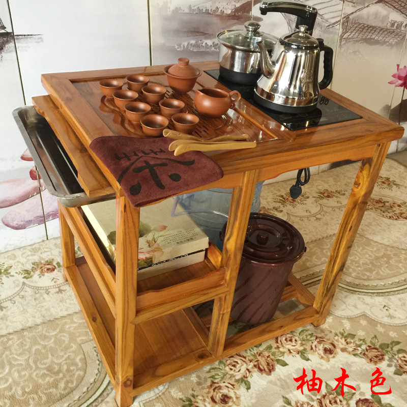实木小茶桌椅组合移动泡茶车仿古中式茶道桌功夫茶几茶艺阳台桌椅_23 柚木色（买一送22）