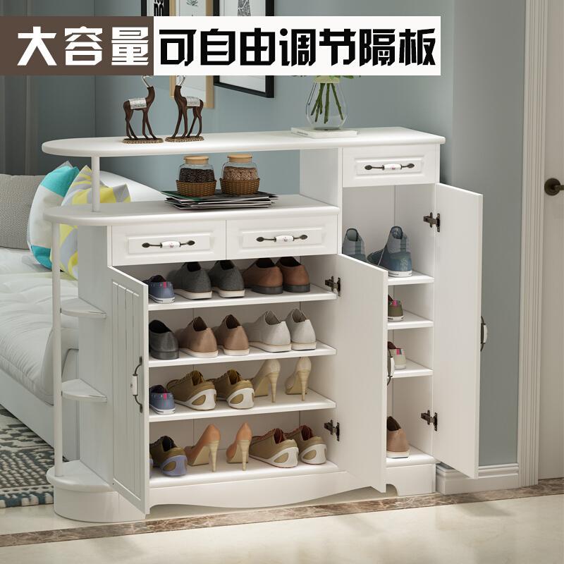 淮木韩式欧式鞋柜酒柜简约现代双面烤漆厅玄关鞋柜隔断鞋柜实木田园609款阿斯木色套米白组装_6 L-830款