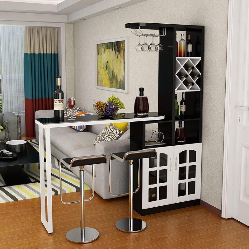 淮木吧台桌家用酒柜客厅隔断旋转吧台玄关柜简约现代简易酒柜酒架蓝色玻璃送吧椅/送钢化玻璃支架_3 黑白色玻璃门送吧椅/送钢化玻璃