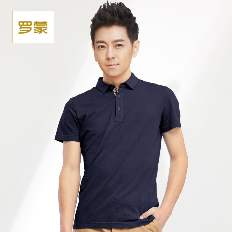Romon/罗蒙T恤男短袖商务休闲棉年夏季新款男装polo衫 185 宝蓝