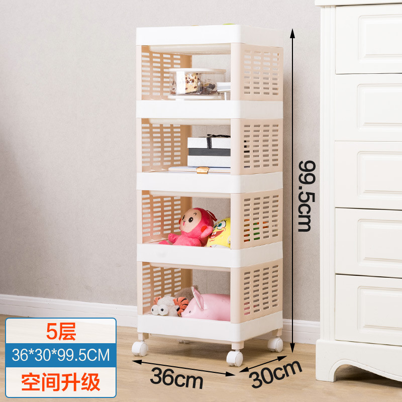 蔬菜置物架厨房收纳架可移动落地多层家用塑料水果蔬菜架子_5 【优惠款】滑轮收纳架5层9108-3