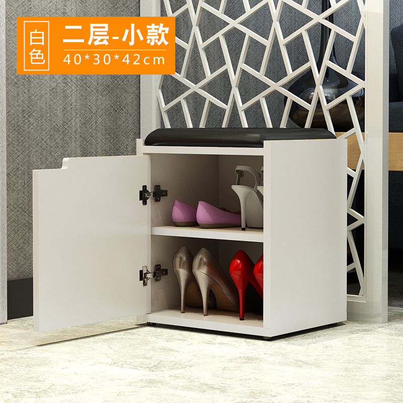穿换鞋凳子可坐式鞋柜门口储物收纳凳简约现代皮沙发凳整装_7 经典：【两层】白色40cm（预定年后发货）