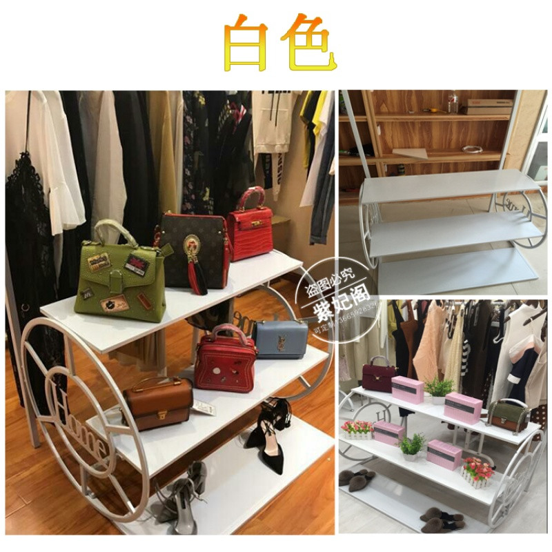 服装店展示架铁艺中岛流水台高低桌童装货架包包衣帽女装店落地架_8 白色长150**宽85*高150