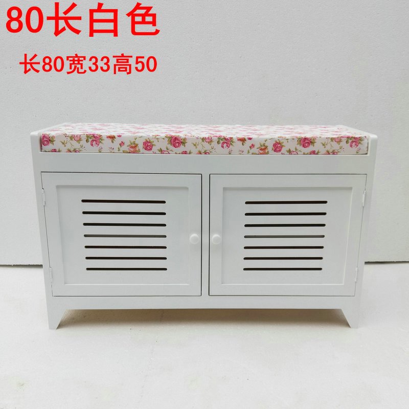 简约实木换鞋凳鞋柜田园白色储物凳收纳凳家用鞋架门口穿鞋凳布艺_2 80长白色下单留言座套颜色