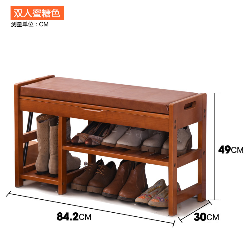 艺柳园实木换鞋凳沙发储物凳欧式穿鞋凳式鞋柜现代简约长条皮凳子_9 双人水蜜糖色