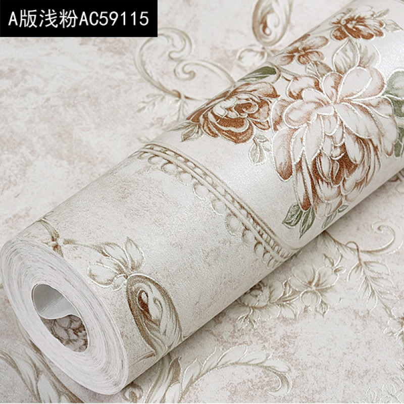 欧式美式乡村简约AB版无纺布壁纸卧室客厅电视背景墙纸3d A版浅粉J71105