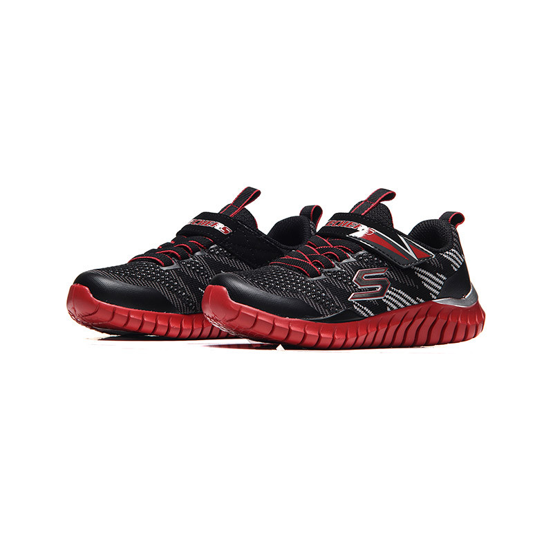 SKECHERS斯凯奇男童鞋2018新款魔术贴缓震耐磨跑步休闲鞋97660L 97660L/BGRD黑色+灰色+红色 28.5码/适合脚长175mm