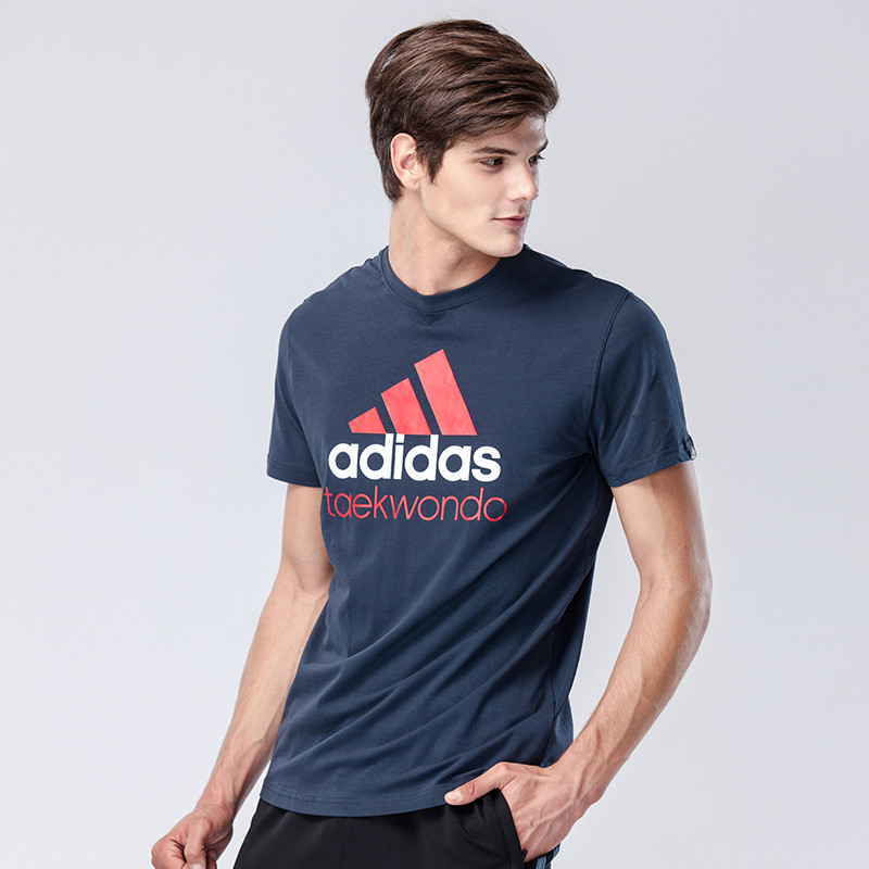 阿迪达斯adidas跆拳道新款男装训练跑步短袖运动休闲T恤-ADICTT_0 3XL 蓝红