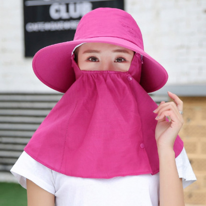 采茶帽子女防嗮遮阳电瓶车骑车帽子防晒夏季遮脸帽子夏透气遮阳帽_2 采茶帽---玫红