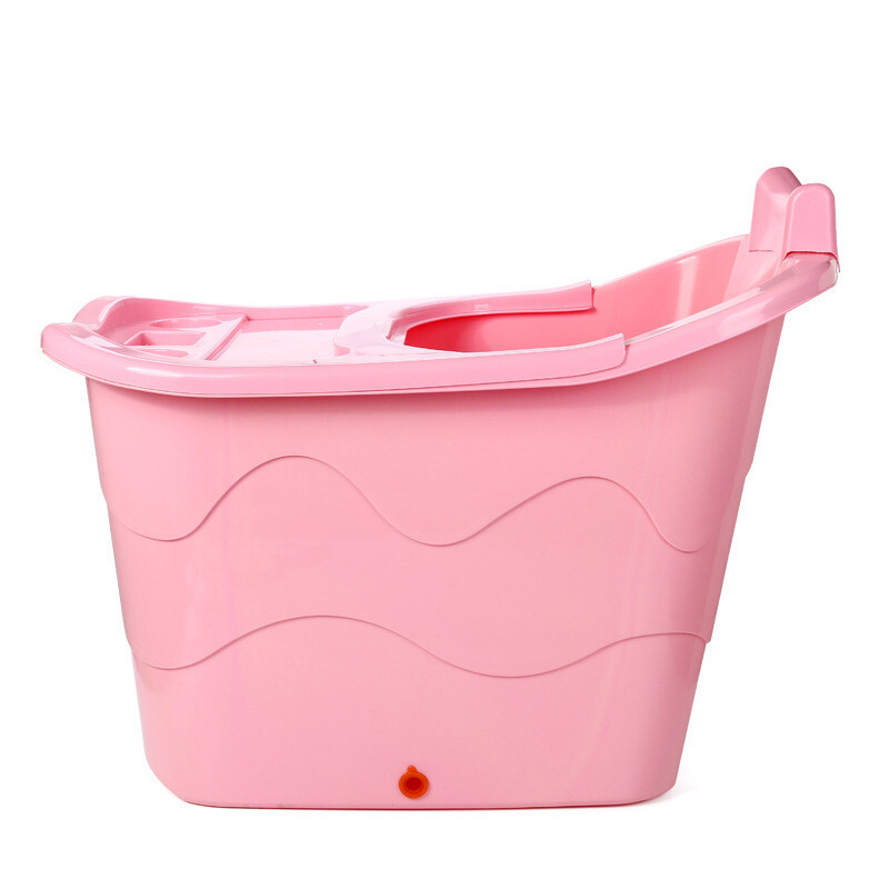 团硬塑料斜靠背按摩泡澡桶特大号儿童洗澡桶浴缸浴桶加厚 粉红色