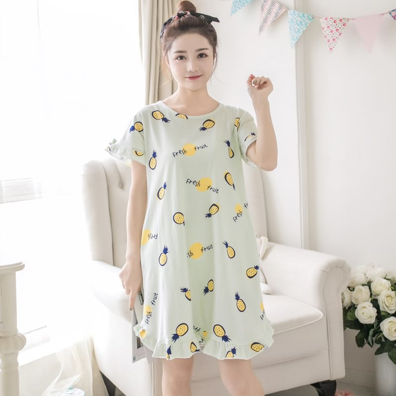 茵珠麗YinZhuli 2018夏季新款棉质薄款短袖女士连衣睡裙 女生家居服夏天少女居家服7018 L码 4号款