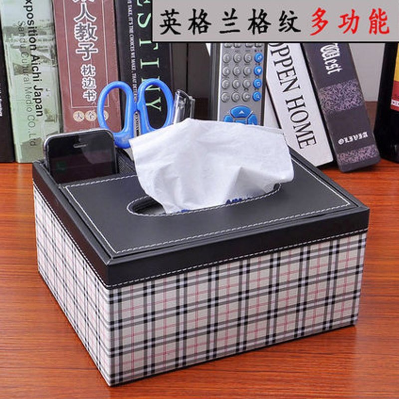 家用客厅多功能纸抽纸巾盒欧式桌面创意茶几放电视摇遥控器收纳盒多功能生活日用收纳用品时尚创意_8_8 英格兰格纹多功能