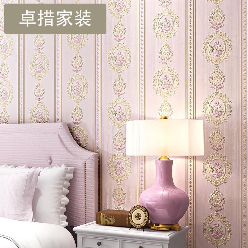 Y欧式竖条纹无纺布墙纸田园精压3D立体环保客厅卧室背景壁纸_2 JA610-4青绿色