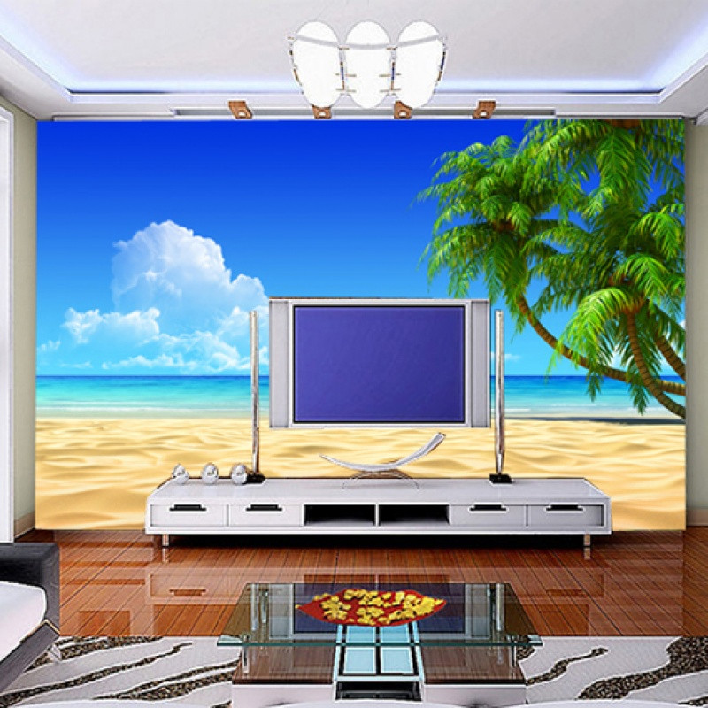 大型立体海景壁纸壁画大海海洋客厅电视沙背景墙墙纸沙滩地中海_8 高档进口油画布（整幅）/平方