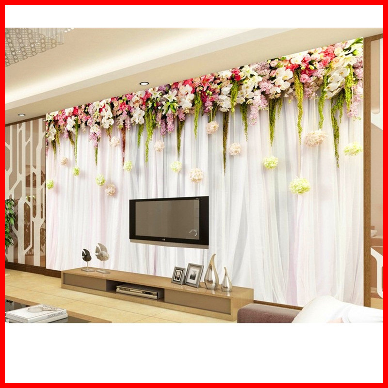 欧式壁纸电视背景墙墙纸客厅卧室婚房无缝墙布3D立体田园温馨花卉_9 无缝真丝布/每平米