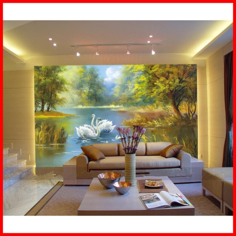 欧式油画壁纸电视背景墙壁画墙纸客厅卧室沙无缝墙布天鹅湖_1 无缝珍珠布/每平米