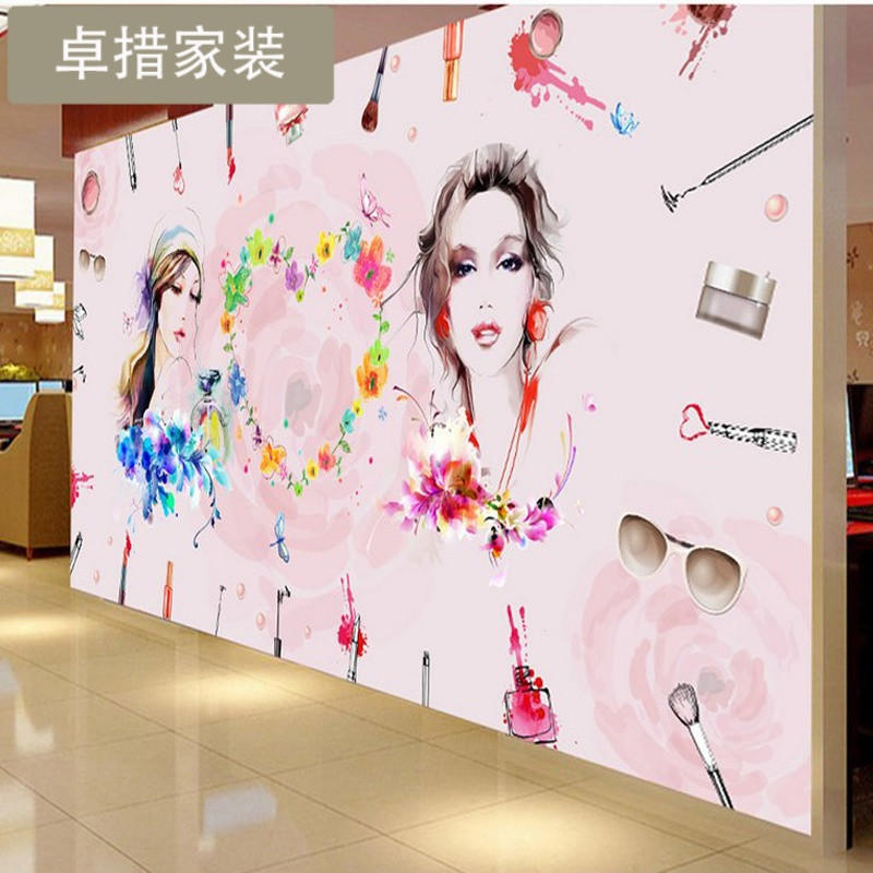欧美时尚美容院化妆品店背景墙墙纸3d手绘美甲服装店工装墙纸壁画_3_5 无缝闪银纤维布（整张）