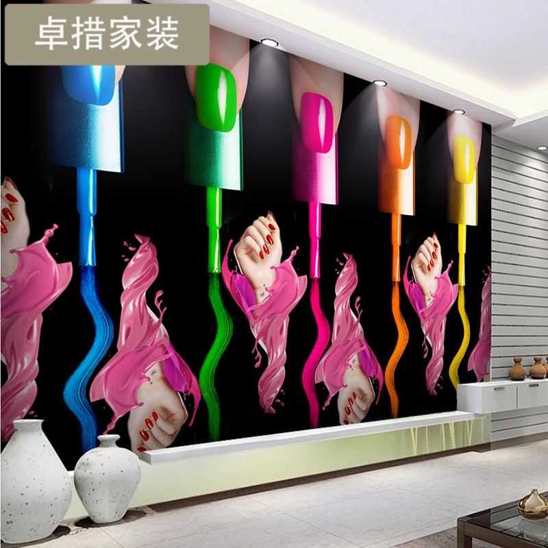 3D立体时尚彩妆壁画美容院背景墙纸服装化妆品美甲纹绣店装修壁纸_1 无缝环保油画布（整张）