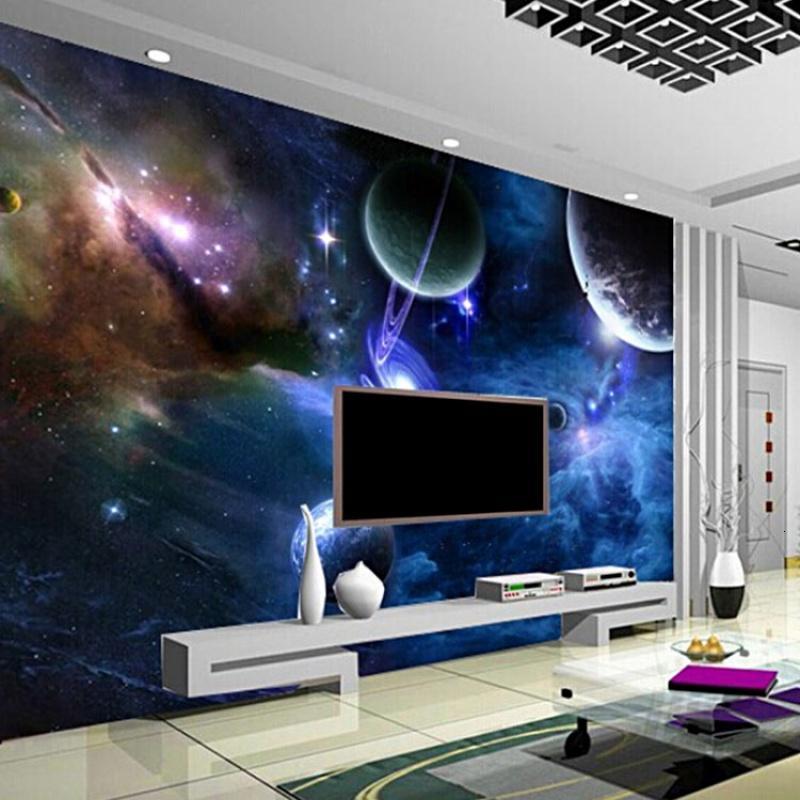 3D立体浩瀚宇宙星空壁画个性流星行星墙纸壁纸主题房时尚大型壁纸_6 高档无缝真丝（整幅/平方